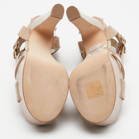 Brian Atwood Beige Patent Leather Carmen Platform Sandals Size 37.5 - Picture 6 of 7